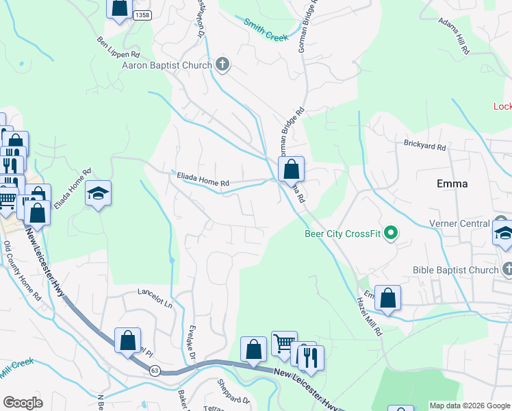 map of restaurants, bars, coffee shops, grocery stores, and more near 107 Smith Graveyard Road in Asheville