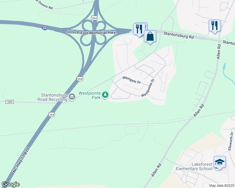 map of restaurants, bars, coffee shops, grocery stores, and more near 1716 Ramsey Court in Greenville