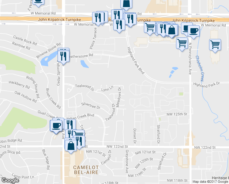 map of restaurants, bars, coffee shops, grocery stores, and more near 2541 Patti Place in Oklahoma City