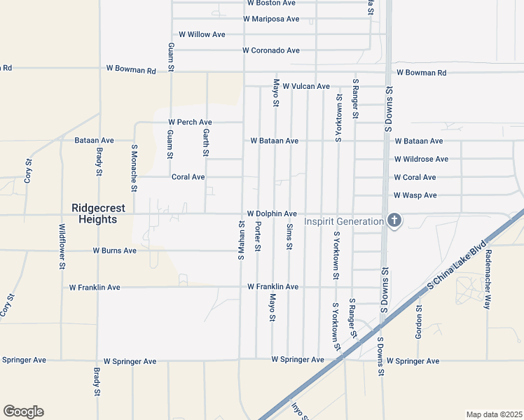 map of restaurants, bars, coffee shops, grocery stores, and more near 1244 Porter Street in Ridgecrest