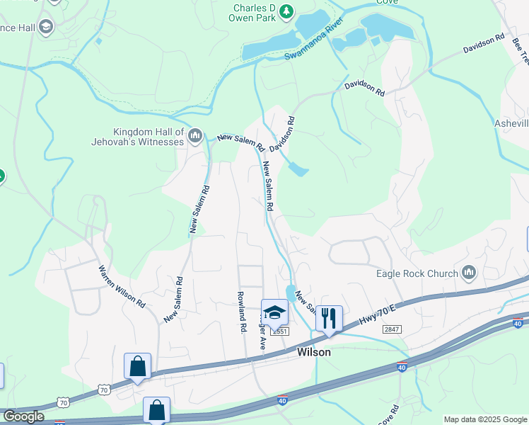 map of restaurants, bars, coffee shops, grocery stores, and more near Warblers Nest in Buncombe County