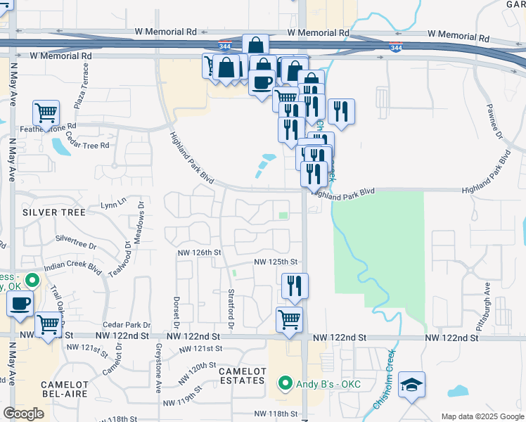 map of restaurants, bars, coffee shops, grocery stores, and more near 12701 North Pennsylvania Avenue in Oklahoma City