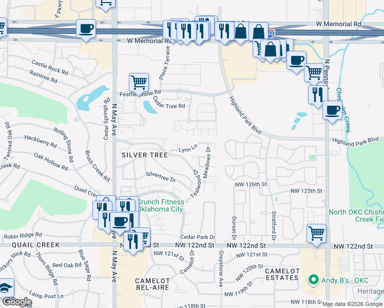 map of restaurants, bars, coffee shops, grocery stores, and more near 2541 Patti Place in Oklahoma City