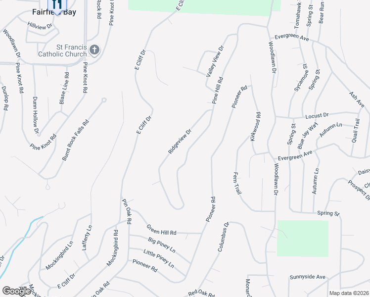 map of restaurants, bars, coffee shops, grocery stores, and more near 234 Pine Hill Road in Fairfield Bay