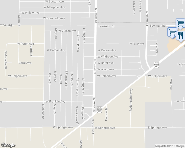 map of restaurants, bars, coffee shops, grocery stores, and more near 900 West Dolphin Avenue in Ridgecrest