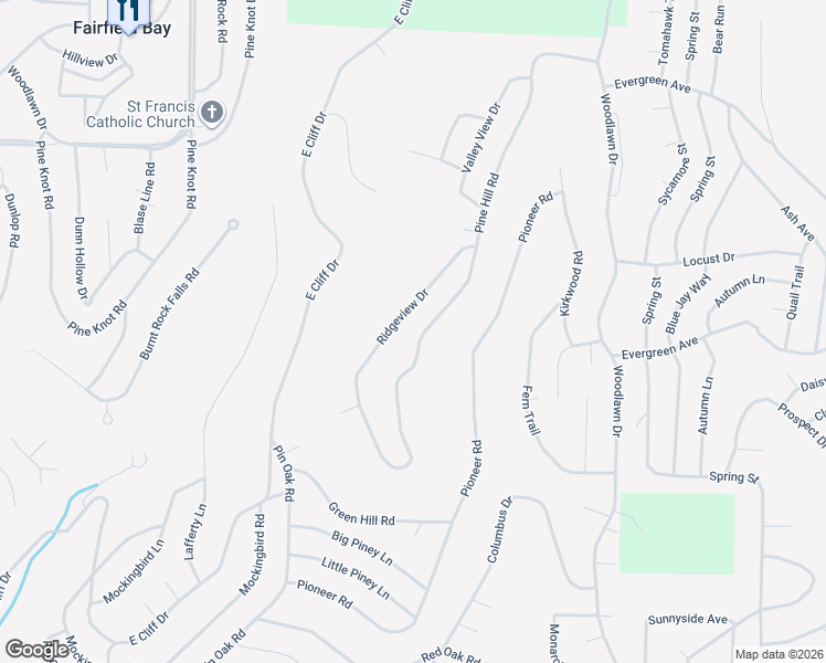 map of restaurants, bars, coffee shops, grocery stores, and more near 234 Pine Hill Road in Fairfield Bay