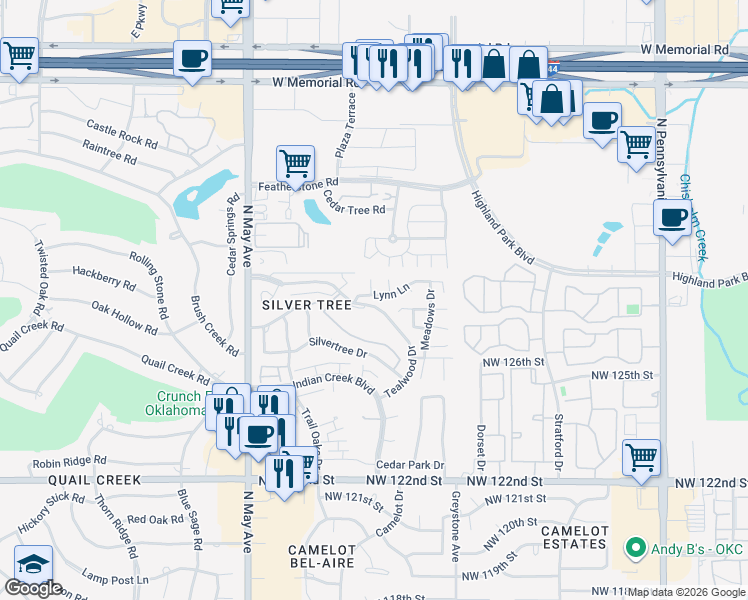 map of restaurants, bars, coffee shops, grocery stores, and more near 2624 Lynn Lane in Oklahoma City