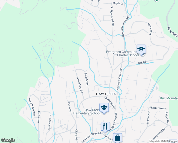 map of restaurants, bars, coffee shops, grocery stores, and more near 7 Pressley Court in Asheville