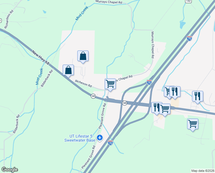 map of restaurants, bars, coffee shops, grocery stores, and more near 1430 Murrays Chapel Road in Sweetwater