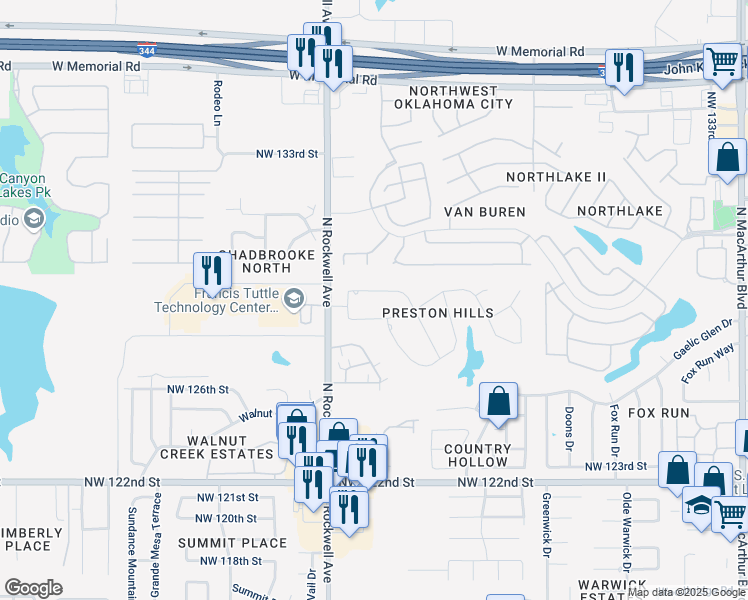 map of restaurants, bars, coffee shops, grocery stores, and more near 6916 Northwest 129th Street in Oklahoma City