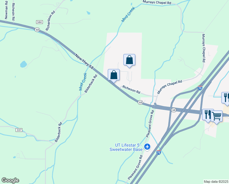 map of restaurants, bars, coffee shops, grocery stores, and more near 1157 Tennessee 68 in Sweetwater