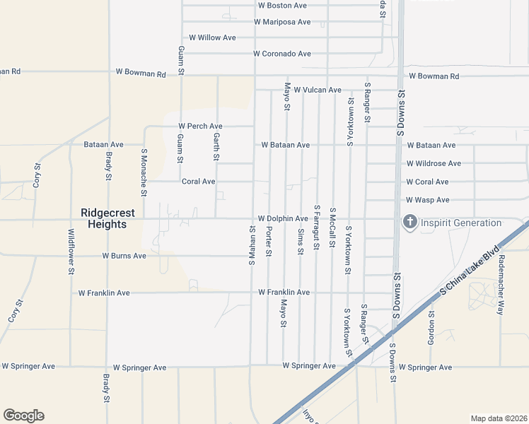 map of restaurants, bars, coffee shops, grocery stores, and more near 1237 Porter Street in Ridgecrest