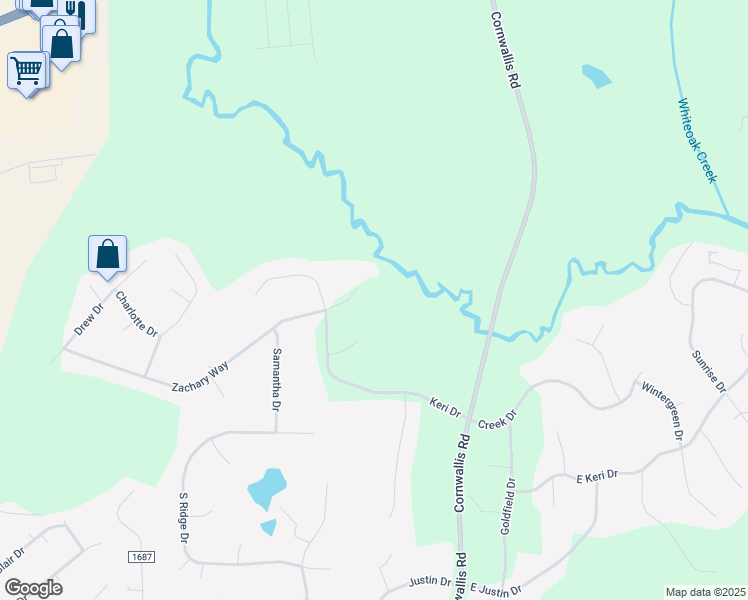 map of restaurants, bars, coffee shops, grocery stores, and more near 7112 Kasey Dee Circle in Garner