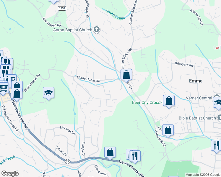map of restaurants, bars, coffee shops, grocery stores, and more near 107 Smith Graveyard Road in Asheville