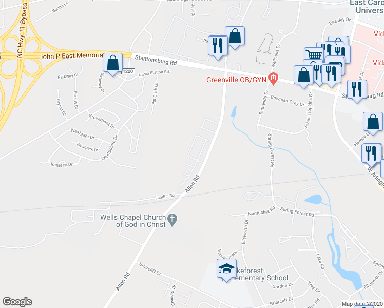 map of restaurants, bars, coffee shops, grocery stores, and more near 2852 Holly Glen Drive in Greenville