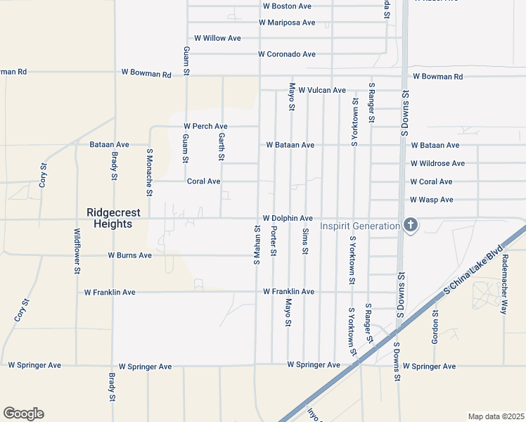 map of restaurants, bars, coffee shops, grocery stores, and more near 2 South Mahan Street in Ridgecrest