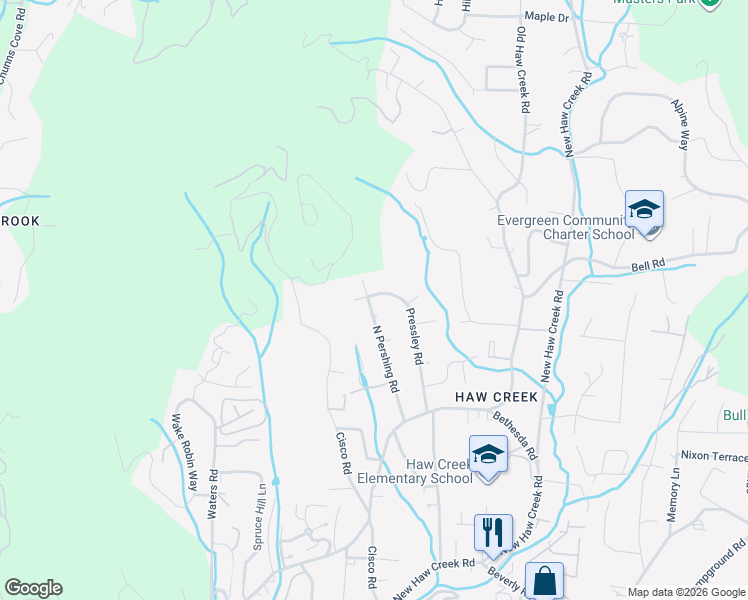 map of restaurants, bars, coffee shops, grocery stores, and more near 39 North Pershing Road in Asheville