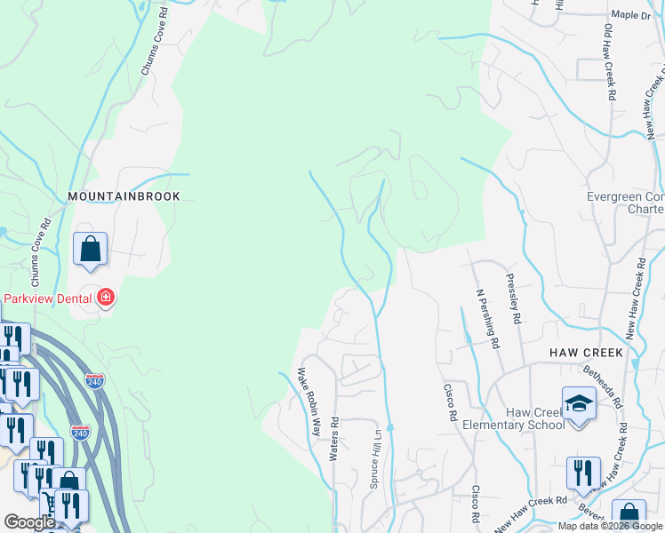map of restaurants, bars, coffee shops, grocery stores, and more near 26 Rocking Porch Road in Asheville