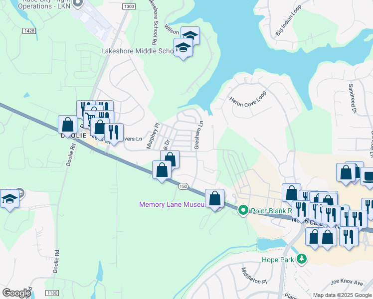 map of restaurants, bars, coffee shops, grocery stores, and more near 129 East Morehouse Avenue in Mooresville