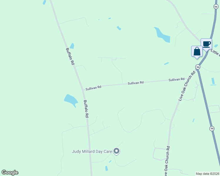 map of restaurants, bars, coffee shops, grocery stores, and more near 258 Sullivan Road in Selma