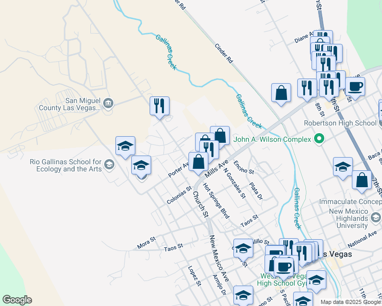 map of restaurants, bars, coffee shops, grocery stores, and more near 208 Mills Avenue in Las Vegas