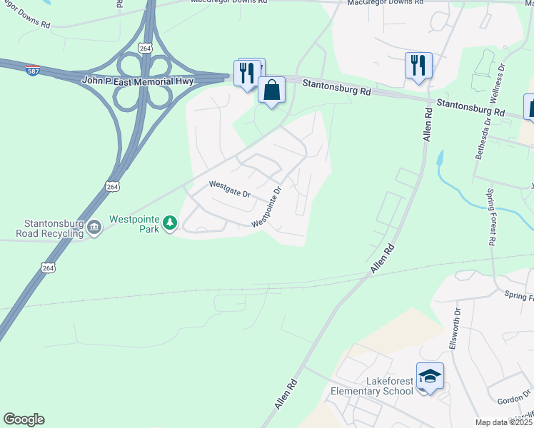 map of restaurants, bars, coffee shops, grocery stores, and more near 1508 Westpointe Drive in Greenville