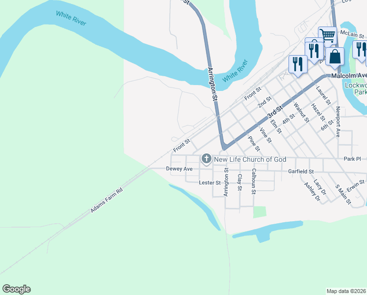 map of restaurants, bars, coffee shops, grocery stores, and more near 1324 Front Street in Newport