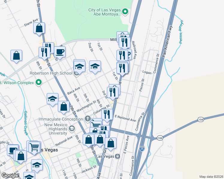 map of restaurants, bars, coffee shops, grocery stores, and more near 1013 2nd Street in Las Vegas