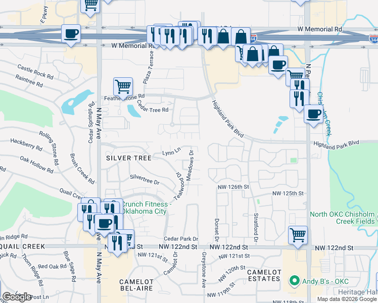 map of restaurants, bars, coffee shops, grocery stores, and more near 2541 Patti Place in Oklahoma City