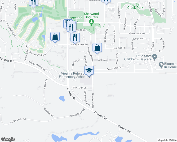 map of restaurants, bars, coffee shops, grocery stores, and more near 2488 Falcon Drive in Paso Robles