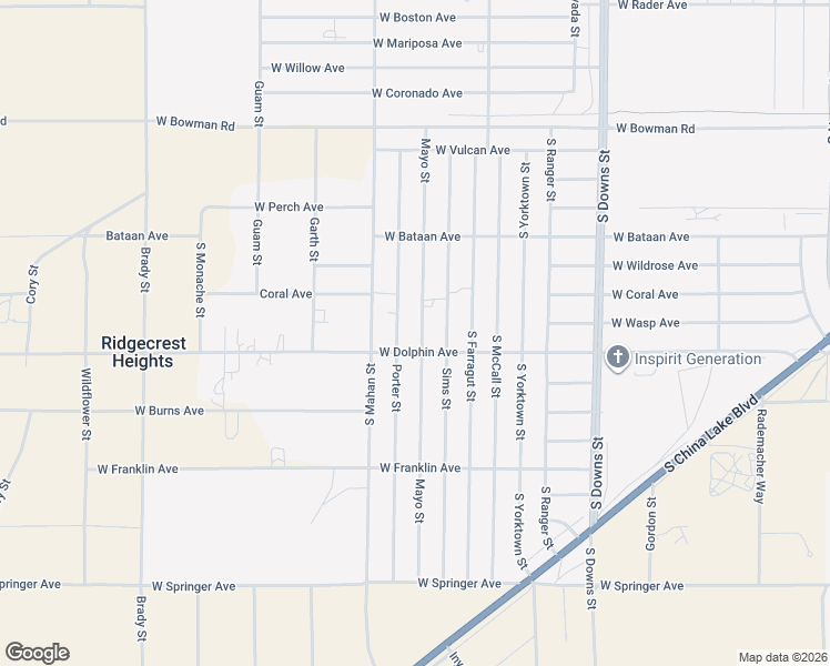 map of restaurants, bars, coffee shops, grocery stores, and more near 1237 Porter Street in Ridgecrest