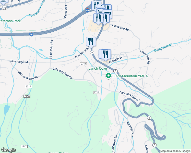 map of restaurants, bars, coffee shops, grocery stores, and more near 107 Lynch Cove Road in Black Mountain