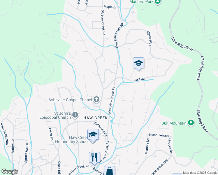 map of restaurants, bars, coffee shops, grocery stores, and more near 11 Bell Road in Asheville