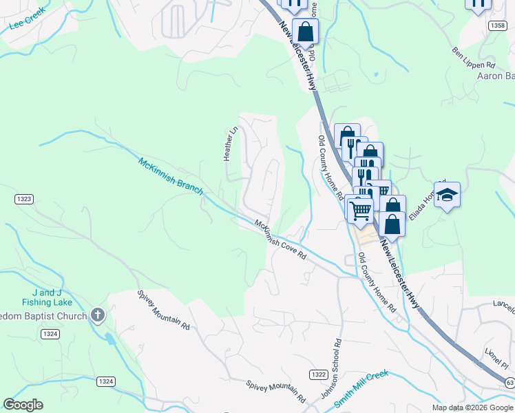 map of restaurants, bars, coffee shops, grocery stores, and more near 63 McKinnish Cove Road in Asheville