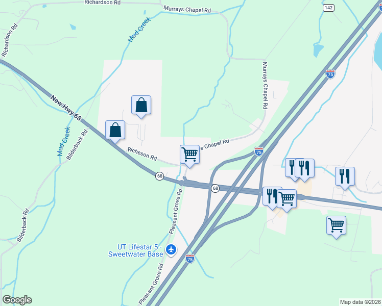 map of restaurants, bars, coffee shops, grocery stores, and more near 1430 Murrays Chapel Road in Sweetwater