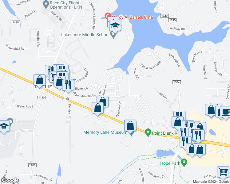 map of restaurants, bars, coffee shops, grocery stores, and more near 128 East Decatur Avenue in Mooresville