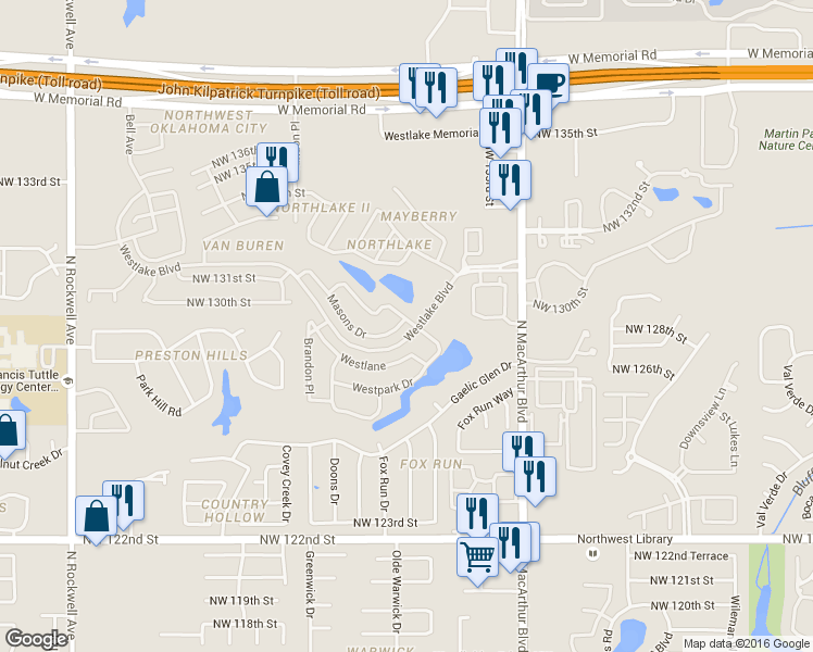map of restaurants, bars, coffee shops, grocery stores, and more near 6204 Masons Drive in Oklahoma City