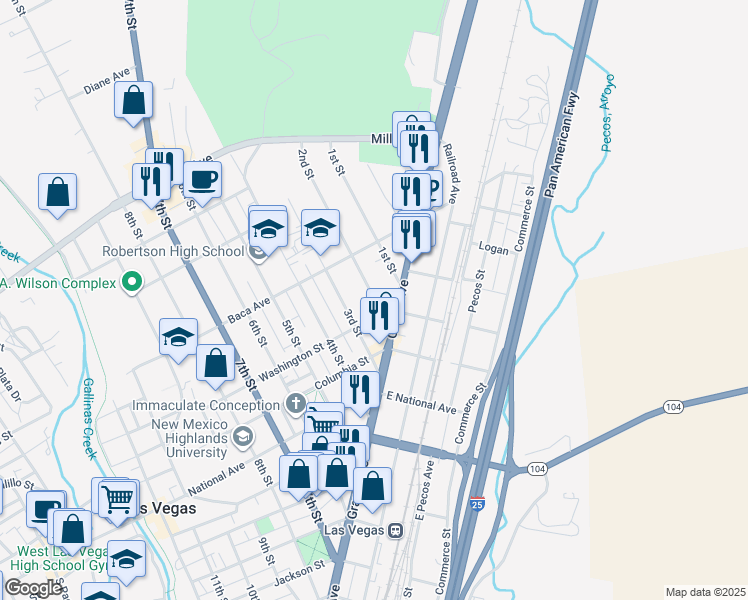 map of restaurants, bars, coffee shops, grocery stores, and more near 1013 2nd Street in Las Vegas