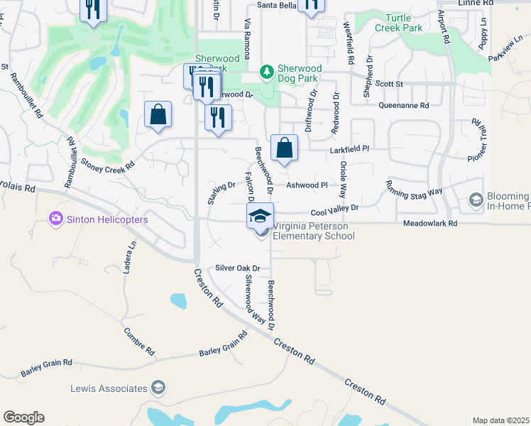 map of restaurants, bars, coffee shops, grocery stores, and more near 2488 Falcon Drive in Paso Robles