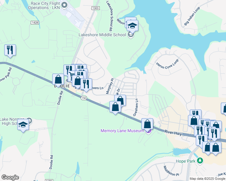 map of restaurants, bars, coffee shops, grocery stores, and more near 112 Kensington Street in Mooresville
