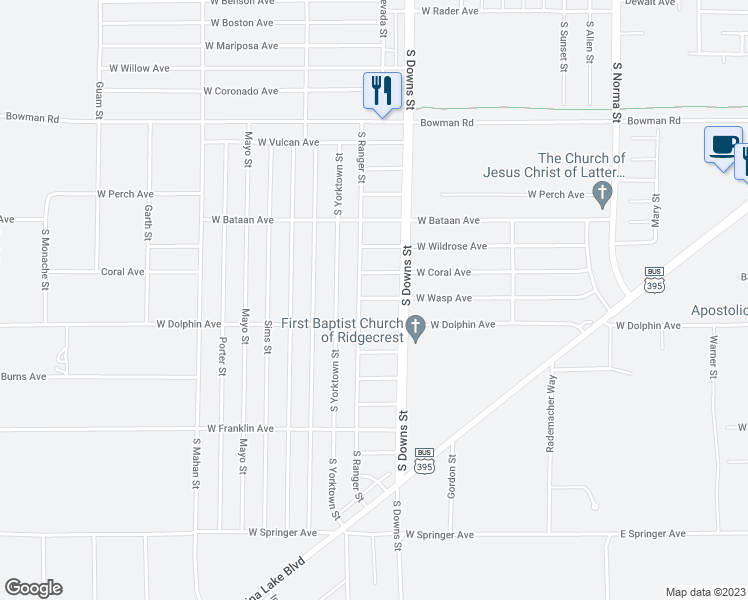 map of restaurants, bars, coffee shops, grocery stores, and more near 926 West Wasp Avenue in Ridgecrest
