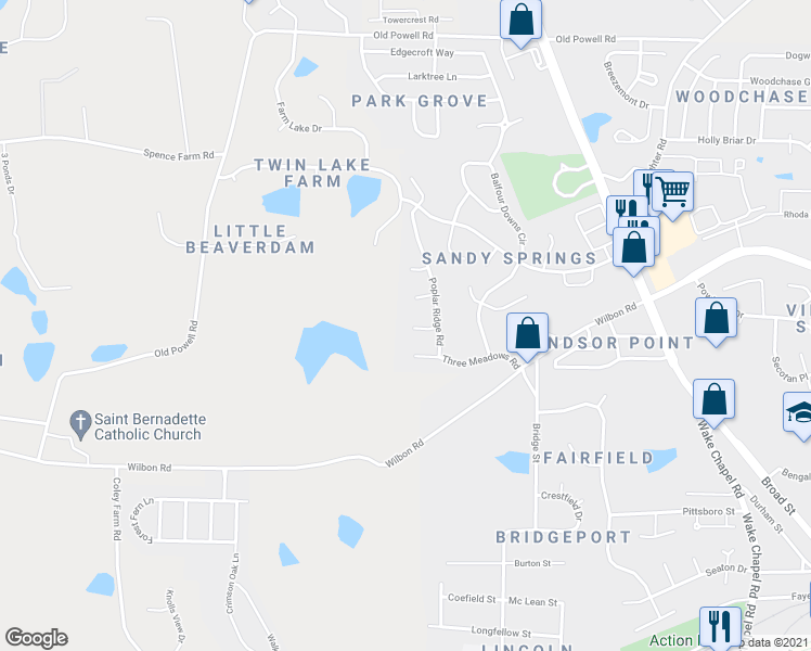 map of restaurants, bars, coffee shops, grocery stores, and more near 708 Mossburn Court in Fuquay Varina