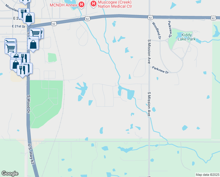 map of restaurants, bars, coffee shops, grocery stores, and more near 1703 Oakview Road in Okmulgee
