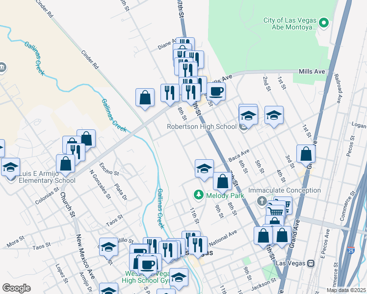 map of restaurants, bars, coffee shops, grocery stores, and more near 1202 9th Street in Las Vegas