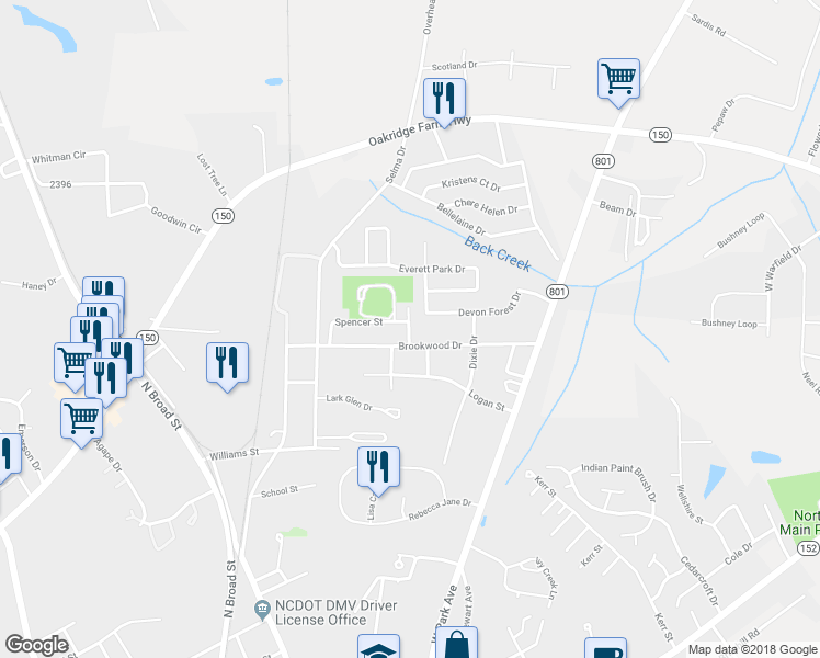 map of restaurants, bars, coffee shops, grocery stores, and more near 100 Spencer Avenue in Mooresville