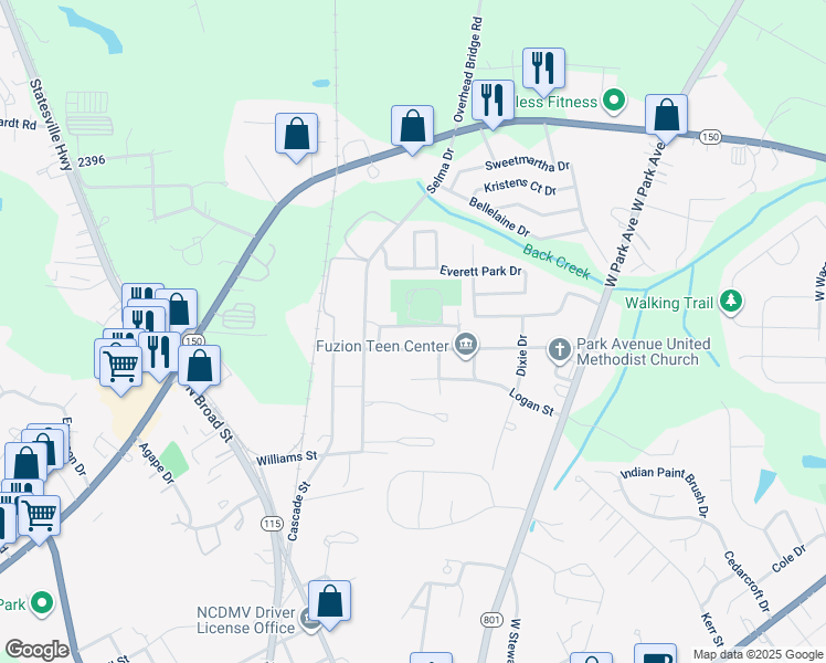 map of restaurants, bars, coffee shops, grocery stores, and more near 82 Spencer Avenue in Mooresville