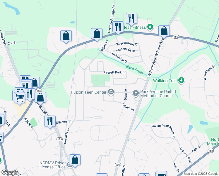 map of restaurants, bars, coffee shops, grocery stores, and more near 100 Spencer Avenue in Mooresville