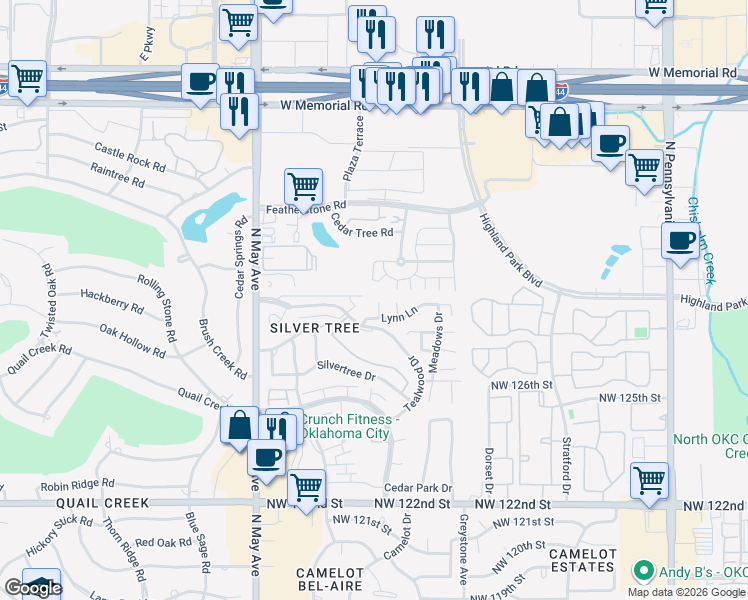 map of restaurants, bars, coffee shops, grocery stores, and more near 12920 Sue Court in Oklahoma City