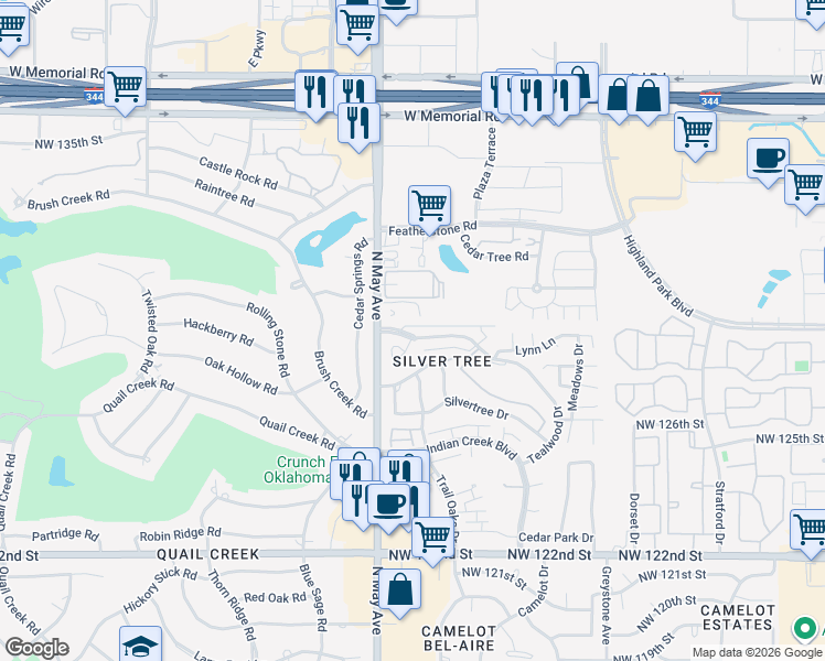 map of restaurants, bars, coffee shops, grocery stores, and more near 12928 North May Avenue in Oklahoma City