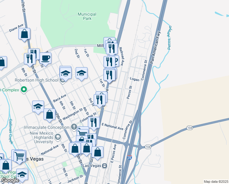 map of restaurants, bars, coffee shops, grocery stores, and more near 1025 Railroad Avenue in Las Vegas